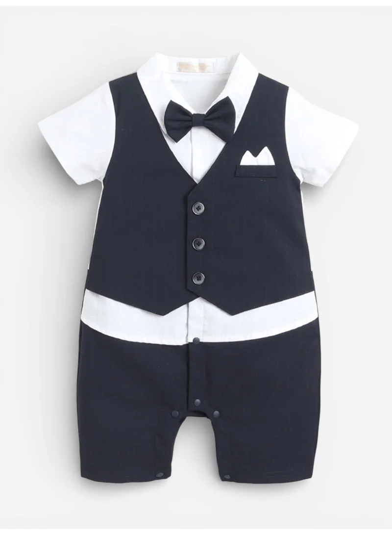 victor and jane Infant Boys’ Waistcoat, Shirt & Bow Tie Mock Romper 3 pc Set (Navy Blue)